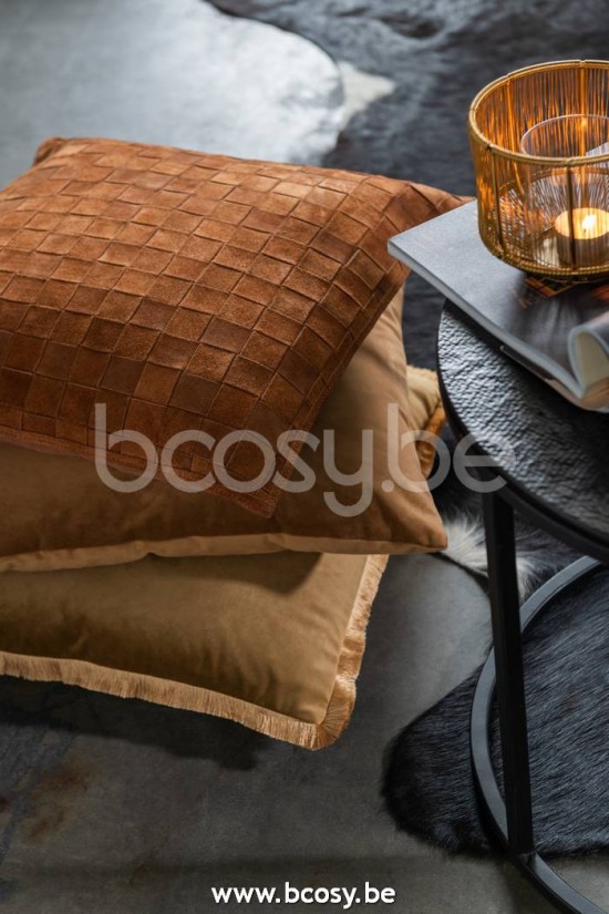 J Line Jline Cuscino Quadrato Piccolo Pelle Cognac Cojin Cuadrado Pequeno Cuero Coñac