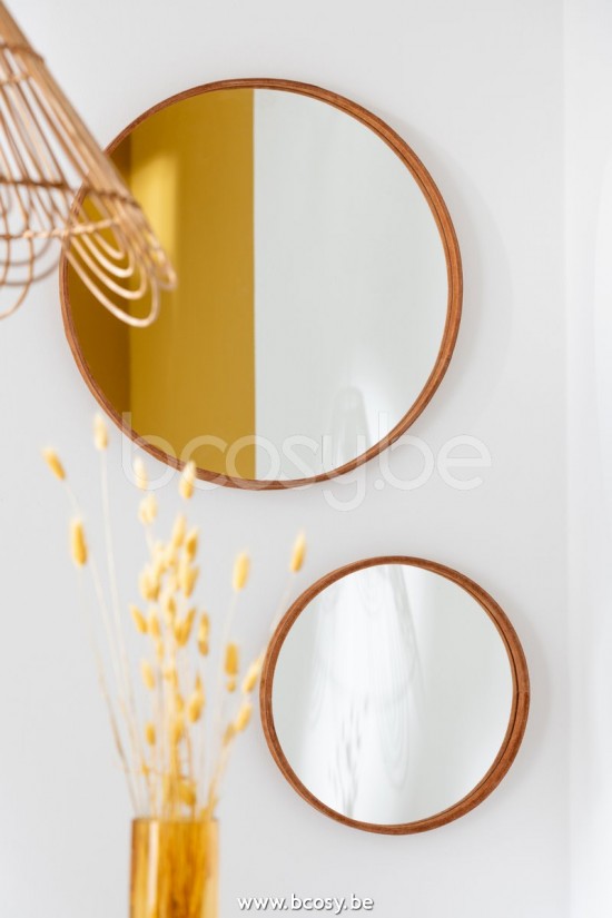 Jline Espejo Redondo Cuero Coñac Large