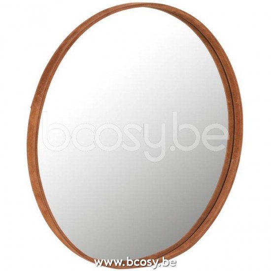 J Line 17926 Spiegel Rond Leder Cognac Large L60xB60xH3 cm sierspiegels