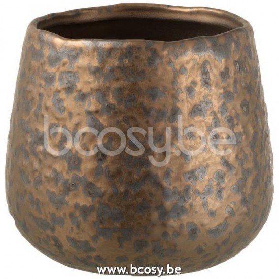 J Line 18182 Bloempot Spikkel Rond Keramiek Koper Large L16xB16xH14 cm bloempotten bloemvaas bloemvazen bloemenvaas bloemenvazen siervaas siervazen bloempotjes