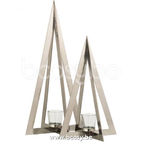 J Line Jline Jolipa 18360 Theelichthouder Boom Stainless Steel Glas Zilver Large