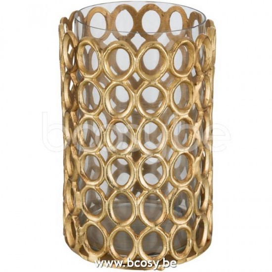 J Line 18442 Theelichthouder Rond Ringen Aluminium Goud Large L20xB20xH32 cm T theelichten theelichthouders