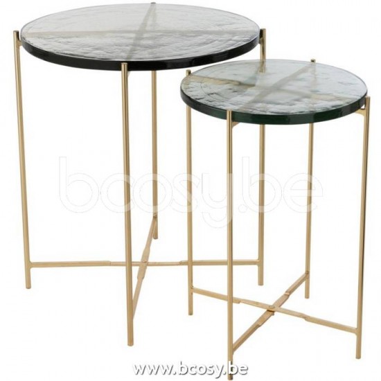 J Line 18447 Set Van Twee Bijzettafel Obi Glas Ijzer L50xB50xH58 cm salontafels bijzettafels koffietafels