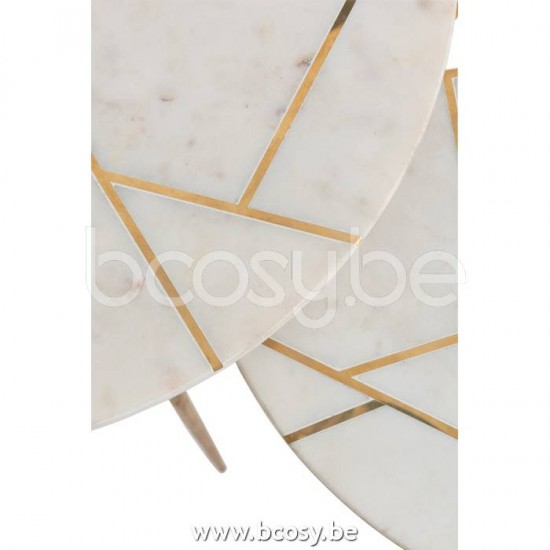 tables d appoint bouts de canapé Jolipa J Line Jline Set De 2 Table Gigogne Marbre Metal Or Blanc