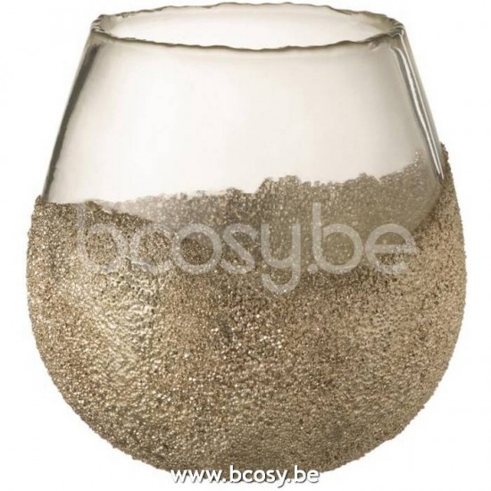 J Line 18454 Theelichthouder Helft Parels Rond Glas Goud Medium L18xB18xH18 cm T theelichten theelichthouders