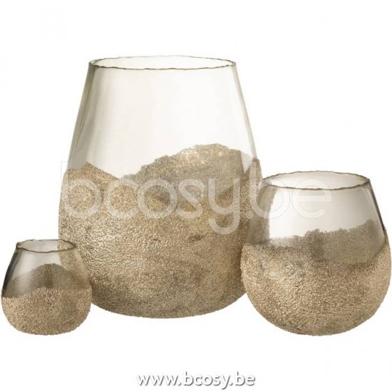 J Line Jline Jolipa 18455 Theelichthouder Helft Parels Rond Glas Goud Large