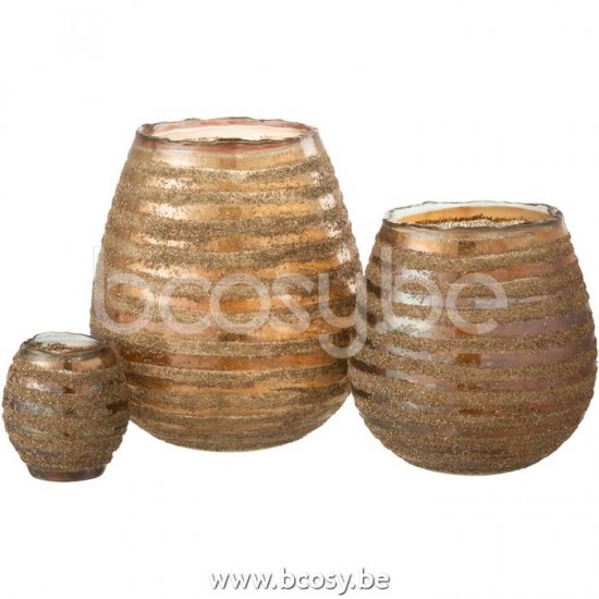 J Line Jline Jolipa 18470 Theelichthouder Streep Rond Glas Bruin Large