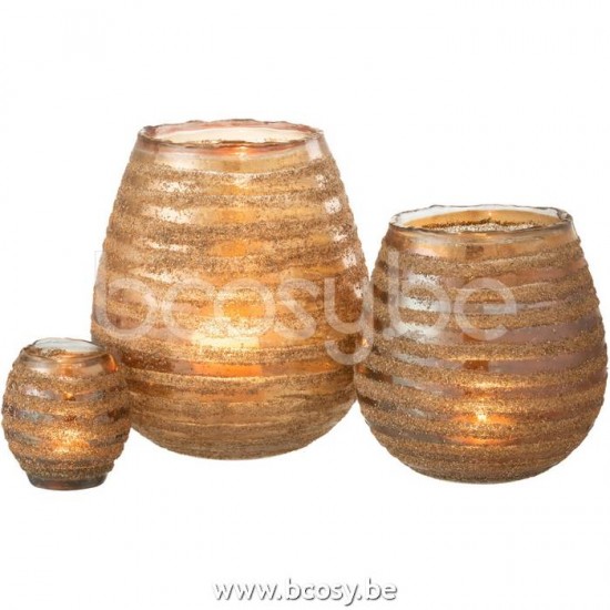 J Line Jline Tealight Holder Stripe Round Glass Brown Large tea lights holders