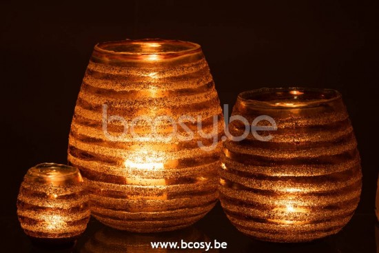 J Line Jline Teelichthalter Streife Rund Glas Braun Large t lichthalter teelichtleuchter teelichte