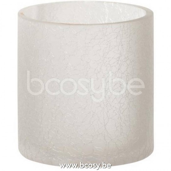 J Line 18558 Windlicht Cilinder Craquele Glas Frosted Wit Small L10xB10xH10 cm windlichten