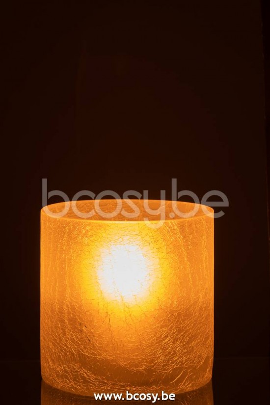 lanternes photophores Jolipa J Line Jline Photophore Cylindrique Craquele Verre Givre Blanc Large