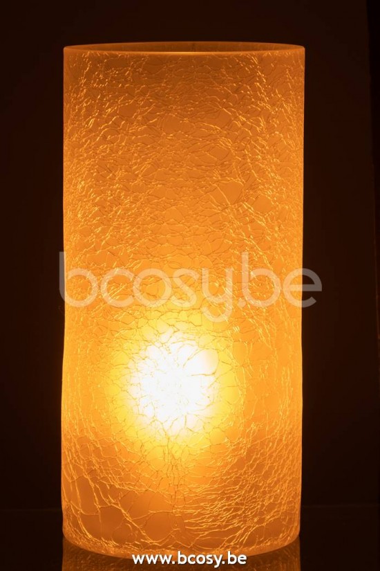 lanternes photophores Jolipa J Line Jline Photophore Cylindrique Craquele Verre Givre Blanc Extra Large