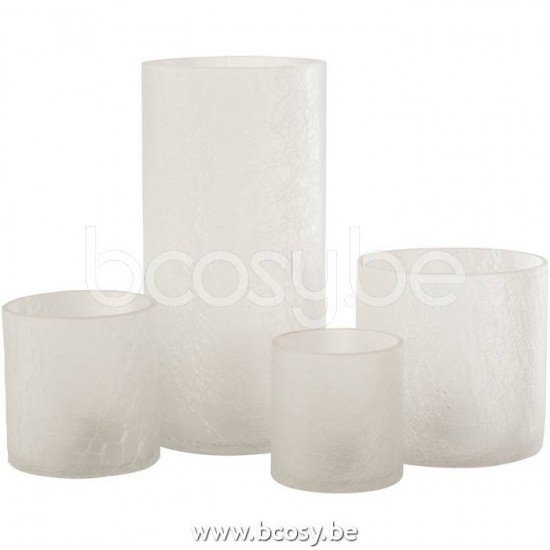 J Line Jline Jolipa 18561 Windlicht Cilinder Craquele Glas Frosted Wit Extralarge