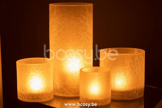 J Line Jline Windlicht Zylinder Rissig Glas Bereift Weiß Extra Large lanternen