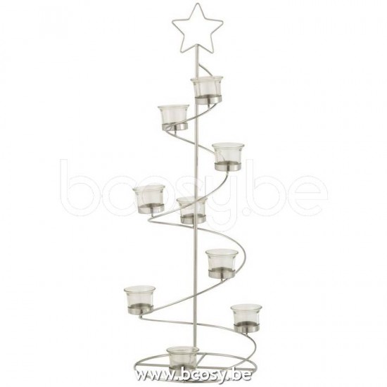 J Line 18587 Theelichthouder Boom Spiraal Metaal Glas Zilver Large L24xB24xH70 cm T theelichten theelichthouders