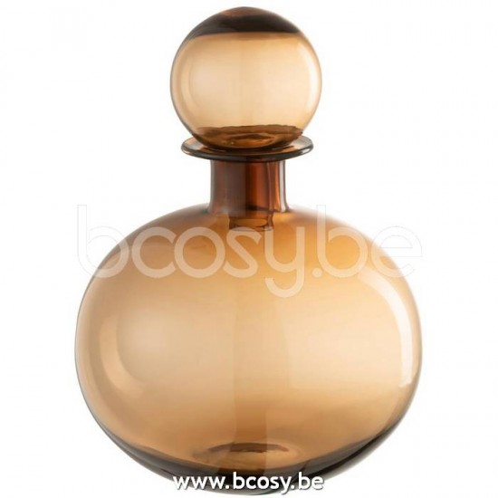 J Line 18627 Fles Stop Effen Decoratief Rond Glas Bruin L20xB20xH29 cm flessen