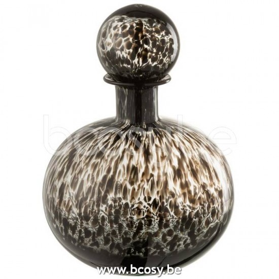 J Line Fles Stop Stip Decoratief Rond Glas Zwart L20xB20xH29 cm flessen JO18642.