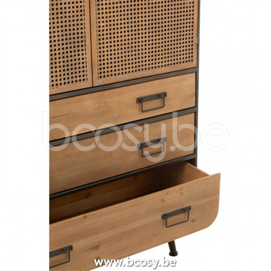 J Line Jline Armadio Alto 3 Cassetti Metallo Legno Nero Naturale Armario Alto 3 Cajones Metal Madera Negro Natural