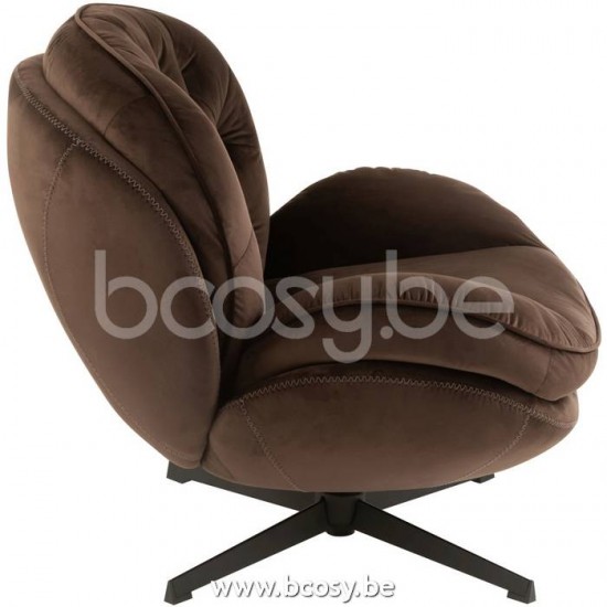 JLine J Line 19523 Relax Zetel Voetbank Metaal Textiel Donker Bruin L83xB88xH84 cm draai clubzetels