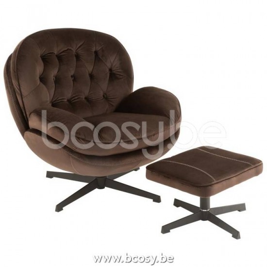 J Line 19523 Relax Zetel Voetbank Metaal Textiel Donker Bruin L83xB88xH84 cm draai clubzetels
