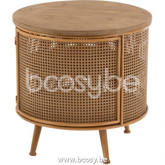 J Line 20071 Kast Rond Metaal Hout Bruin L60xB60xH59 cm nachtkasten nachtkastjes bedtafels nachttafels