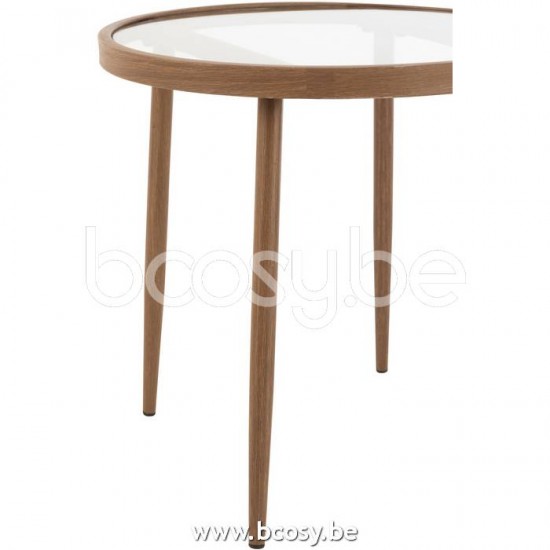 J Line Jline Jolipa 20079 Bijzettafel Rond Metaal Glas Donker Bruin