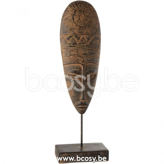 J Line 20132 Hoofd Lang Etnisch Magnesium Bruin Beige L27xB16xH85 cm maskertjes