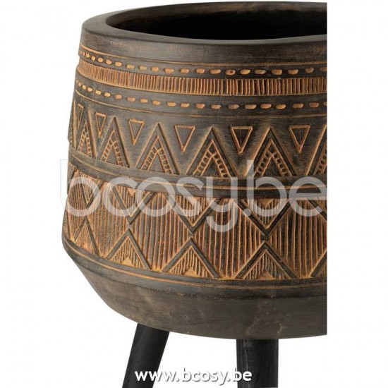 cachepots de fleur Jolipa J Line Jline Pot De Fleurs 3 Pieds Ethnique Magnesium Brun Beige