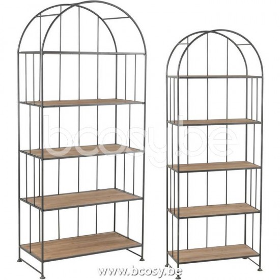 armoires etageres rayons ouvertes Jolipa J Line Jline Set De 2 Etageres Sommet Arrondis Metal Bois Marron