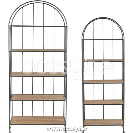 J Line Jline Jolipa 20334 Set Van 2 Rek Ronde Bovenkant Metaal Hout Bruin