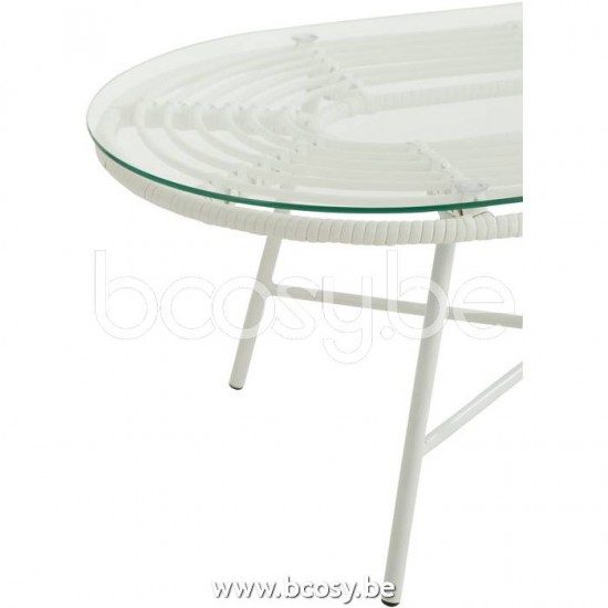 J Line Jline Jolipa 20342 Tafel Laag Ovaal Buiten Metaal Glas Wit