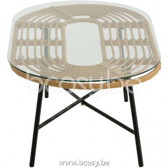 tables de salon basse Jolipa J Line Jline Table Basse Ovale D Exterieur Metal Verre Nature Noir