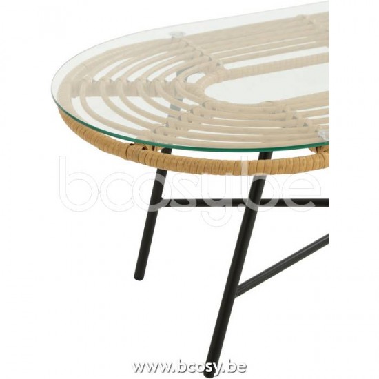 J Line Jline Jolipa 20357 Tafel Laag Ovaal Buiten Metaal Glas Naturel Black