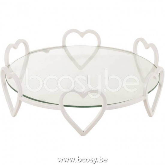 J Line 20391 Schotel Rond Harten Metaal Glas Wit L36xB36xH11 cm kommen schalen schaal