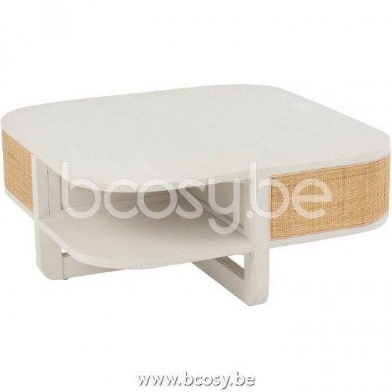 J Line 20608 Salontafel Molly Exotiek Hout Rotan Wit L85xB85xH35 cm koffietafels salontafels