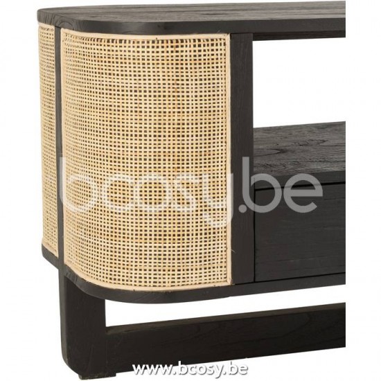 J Line Jline Tv Furniture Molly Exotic Wood Rattan Black tv television cabinets commodes