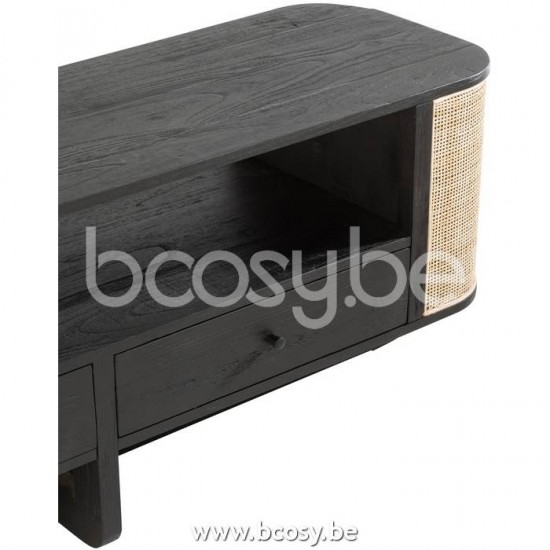 J Line Jline Tv Möbel Molly Exotisches Holz Rattan Schwarz tv fernseher schrank fernseher schraenke moebel