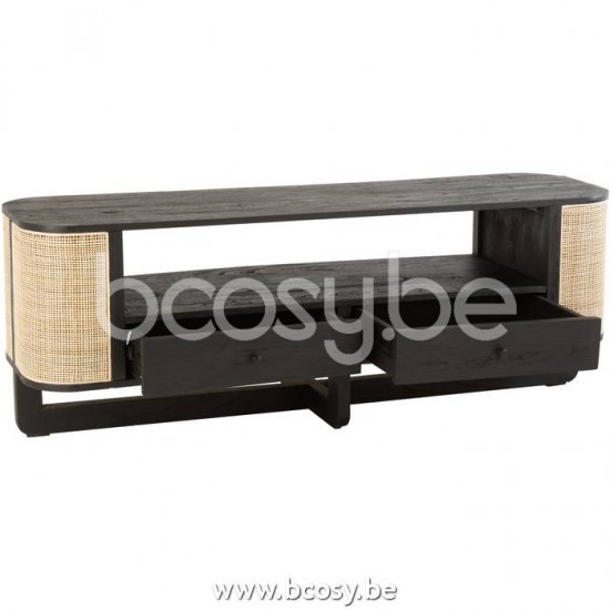 J Line Jline Mobile Tv Molly Legno Esotico Rattan Nero Tv Furniture Molly Exotic Wood Rattan Black