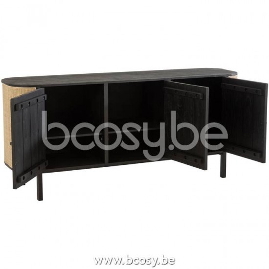 J Line Jline Armadio 3 Porte Molly Legno Esotico Rattan Nero Closet 3 Doors Molly Exotic Wood Rattan Black