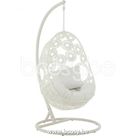 J Line 20706 Hangstoel Kussens Bula Metaal Riet Wit L113xB103xH197 cm hangstoel hangzetel schommelstoel