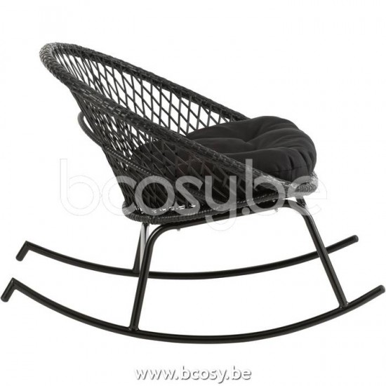 fauteuils a bascule rotin berceuses berçantes Jolipa J Line Jline Chaise A Bascule Coussin Zayo Metal Roseau Noir
