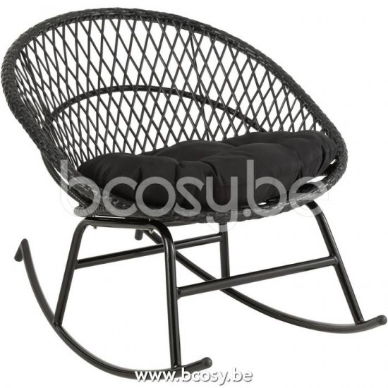 J Line 20724 Schommelstoel Kussen Zayo Metaal Riet Zwart L107xB80xH80 cm schommelstoelen wipstoelen wiegelstoelen