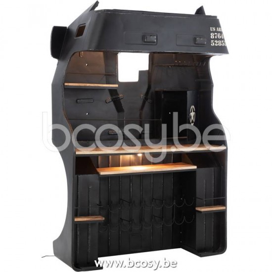 JLine J Line 20739 Bar Vrachtwagen Metaal Mango Hout Zwart Naturel L221xB145xH74 cm barkasten drankkasten