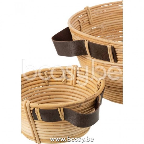 J Line Jline Jolipa 20773 Set Van 3 Schalen Handvat Rotan Naturel