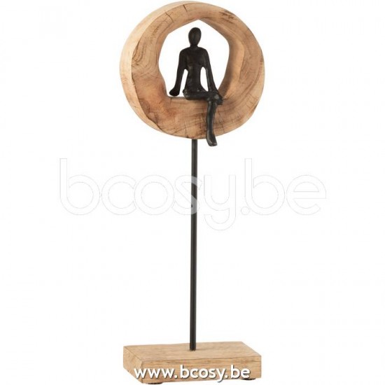 J Line 20804 Figuur Denk Ring Hoog Mango Hout Aluminium Zwart L20xB10xH48 cm denkend mannetje denkers