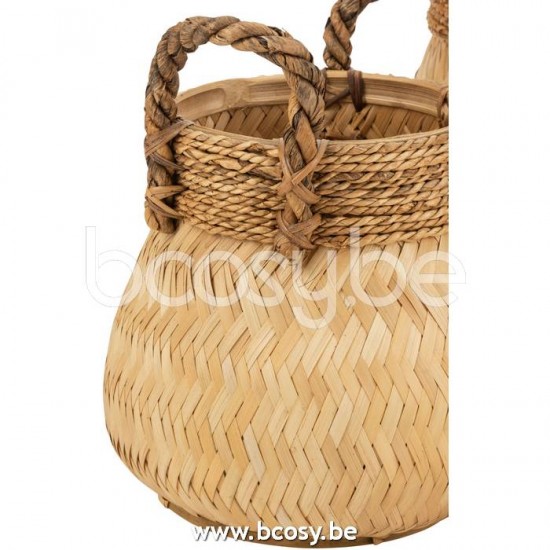 paniers de rangement Jolipa J Line Jline Set Of 3 Baskets Handle Ball Bamboo Rope Natural Small