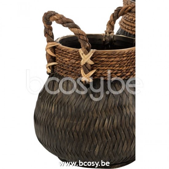paniers de rangement Jolipa J Line Jline Set Of 3 Baskets Handle Ball Bamboo Rope Black