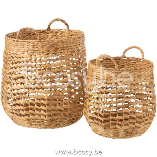 J Line 20897 Set Van 2 Manden Waterhyacinth Naturel L42xB42xH46 cm korf korven manden opbergmanden