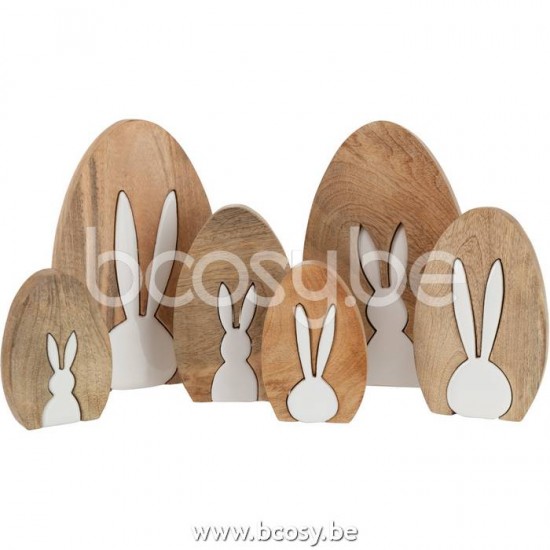animal animaux statuettes Jolipa J Line Jline Silhouette Lapin Puzzle Bois De Manguier Naturel Blanc Assortiment De 2 Large
