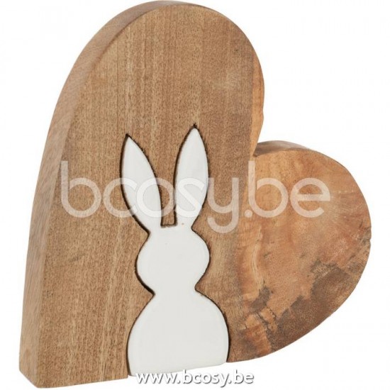 J Line Konijn Silouet Hart Puzzel Mango Hout Naturel Wit Medium L18xB17xH3 cm dieren JO20927.